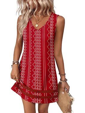 Summer Dresses for Women 2026 V Neck Sleeveless Lace Boho Dress Elegant Classy S